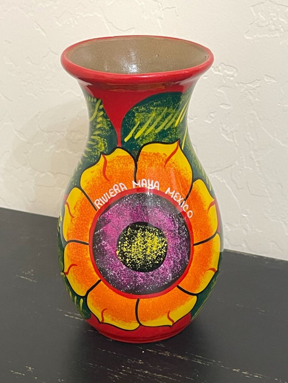 Riviera Maya Talavera Vase Red Flower Mexico Pottery